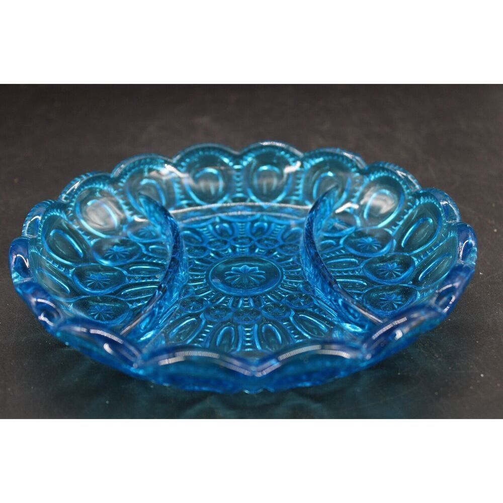 vtg blue moon and stars LE SMITH DIVIDED TID BIT RELISH DISH 8" - Picture 5 of 9